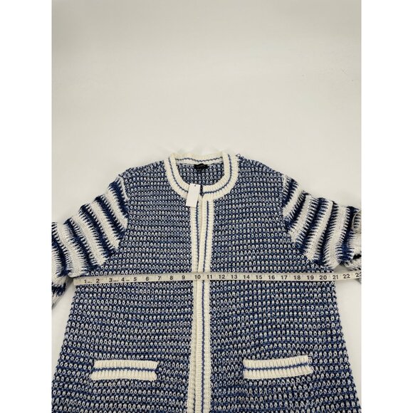 Talbots Womens XL Blue White Striped Fair Isle Eyelash Trim Cardigan Sweater - Picture 6 of 7